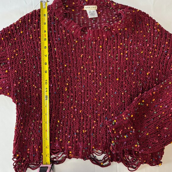 Main Strip Maroon Rainbow Flecked Distressed Knit Sweater — Sz. Small - Picture 4 of 5
